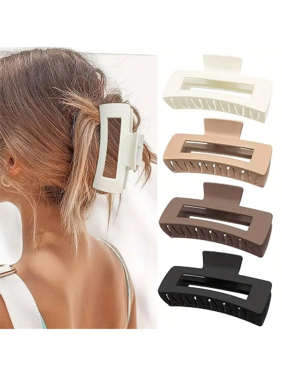 Extra Large Claw Clips for Long & Thick Hair, 4 Pack XL Jumbo Claw Clips, Oversized Matte Non-slip Rectangle Hair Clips