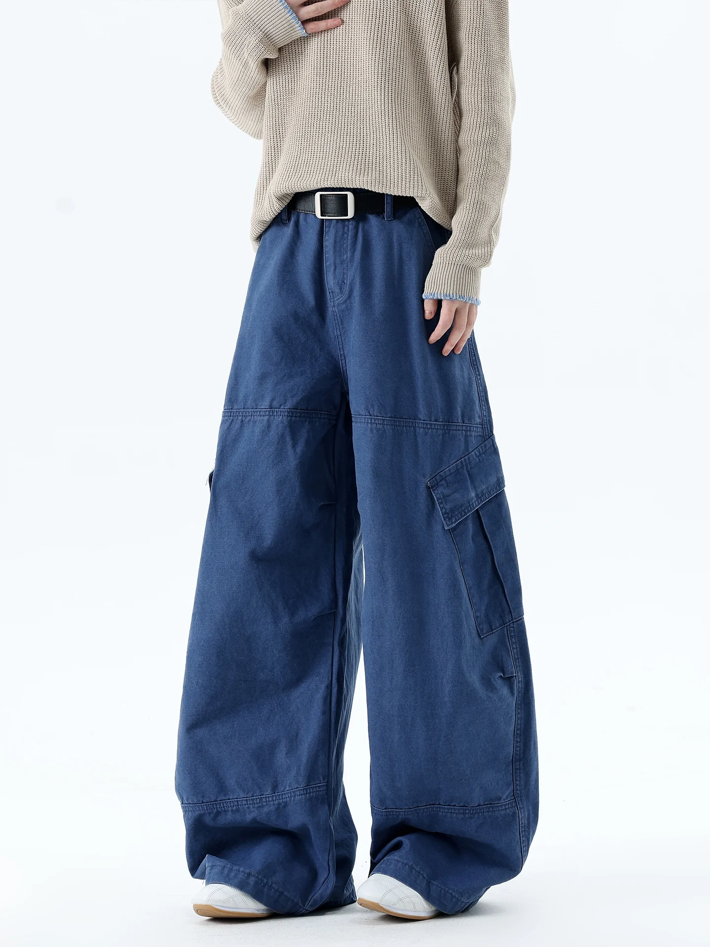 Boyue American Retro Wide Leg Jeans Men Women Loose Workwear Multi ket Casual Long Trousers mid Waist Zipper Closure