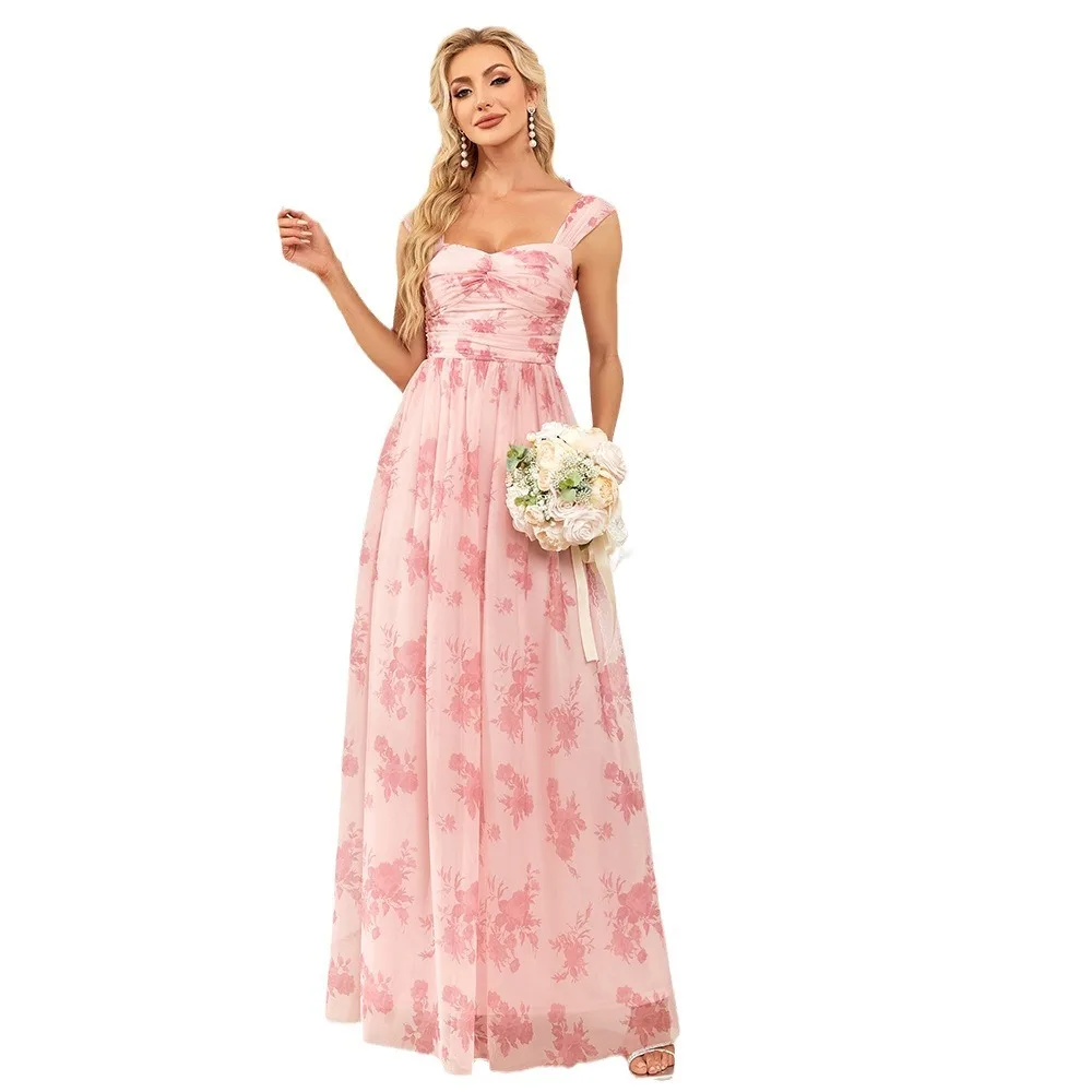 

Elegant Sweetheart Spaghetti Straps Ruched Print Long Formal Evening Dress