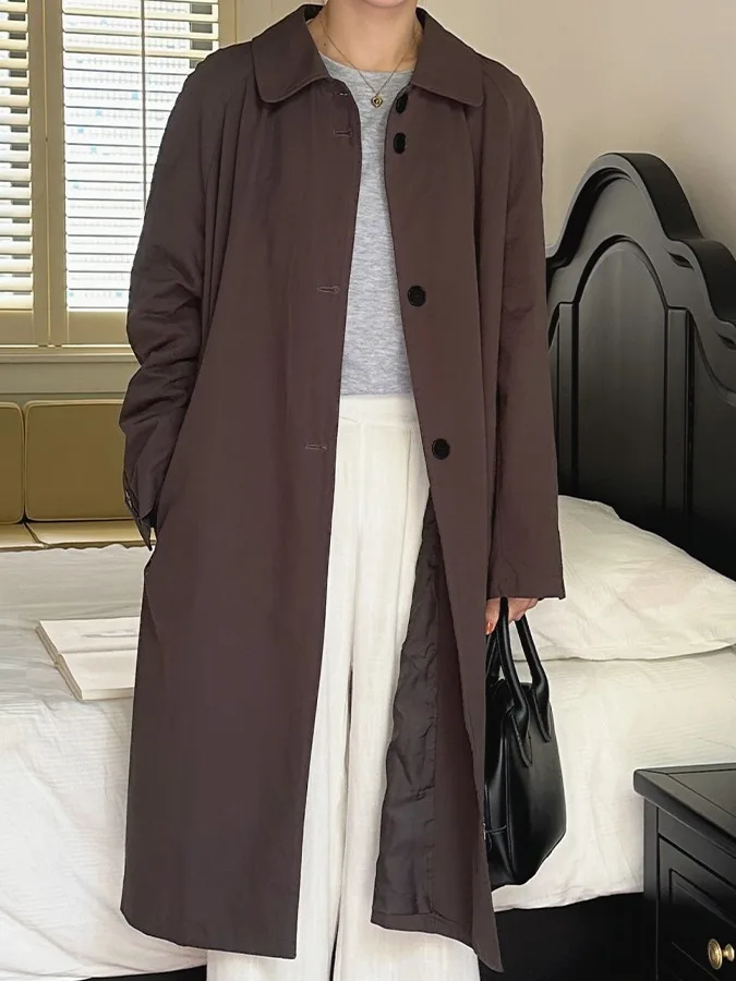

Fall New Sle Women's Long Coat Vintage Lapel Loose Slimming Windbreaker Outerwear Comfortable Fit Regular Thin Long Sl...
