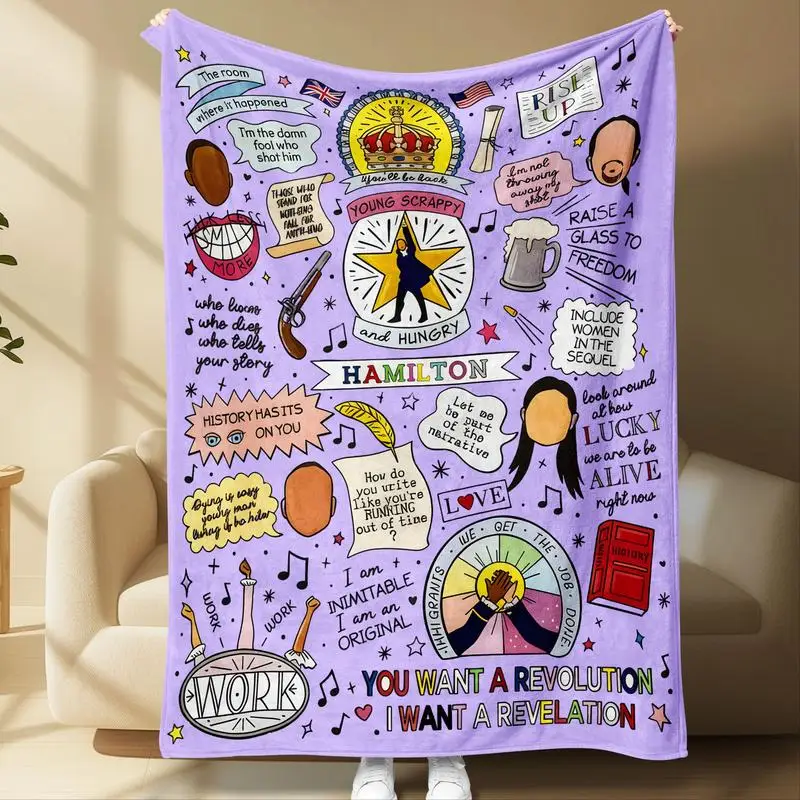 

Плед Hamilton Musical Pattern, мягкий уютный фланелевый флис, дизайн в стиле Бродвей, идеально подходит для домашнего декора и комфорта