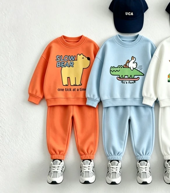 Autumn Kids Cartoon Animal Tracksuit Crewneck Sweatshirt And Elastic Waist Jogger Pants Lovely Slow Bear Baby Cotton Clothing