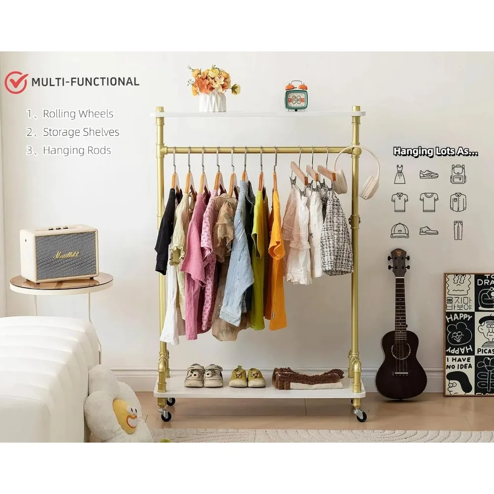 رف ملابس الأطفال، خزانة تخزين للفتيات الصغيرات، رف ملابس للأطفال الصغار مع رف خشبي، أنبوب دوار لزي الأطفال Ra #2