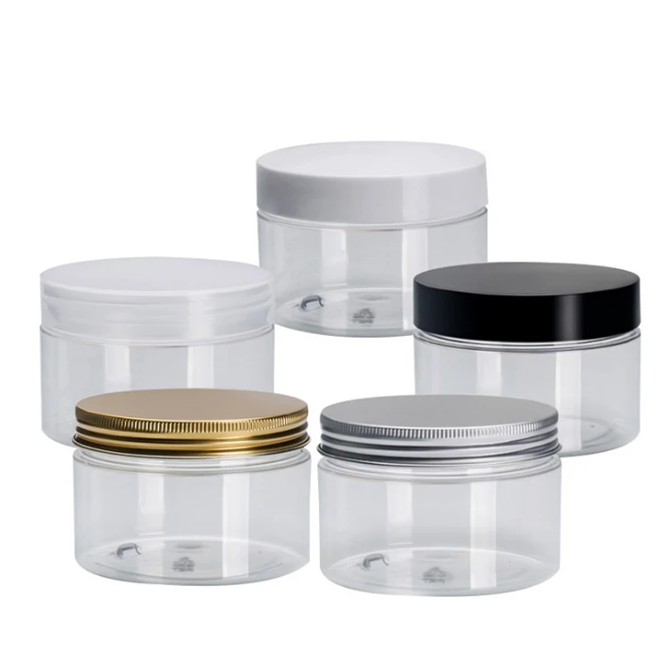 3pcs 50ml 60ml 100ml 120ml 300ml 450ml 550ml 650ml 900ml 1320ml empty PET clear jar with aluminum gold  silver plastic screw lid