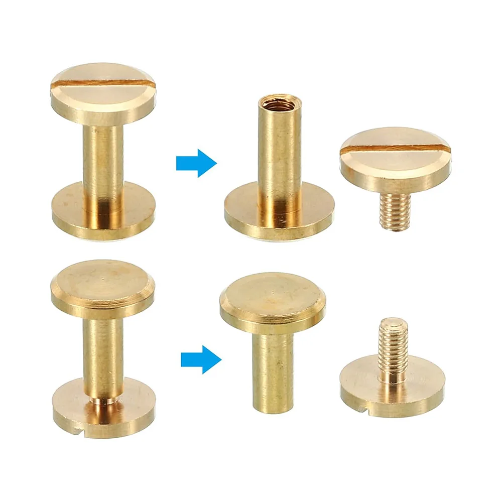 NINDEJIN 10sets OD4mm Brass Chicago Screw Leather Rivets Belt Screw M3 Bookbinding Screw Rivet Nails for DIY Jean Belt Handbag