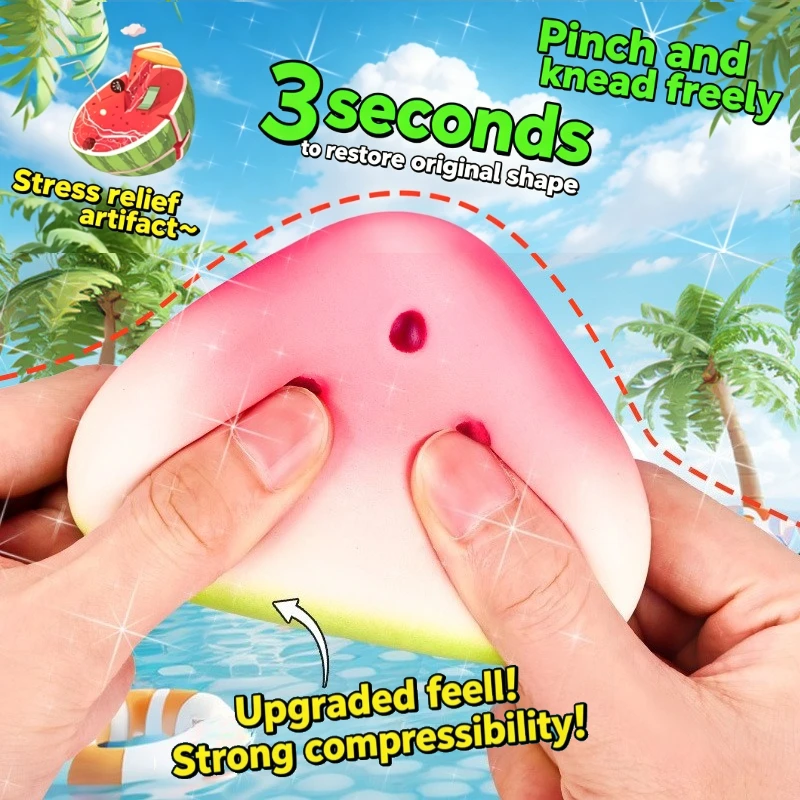 Ice Skin Watermelon Squishy Toy, Soft Slow Rising Fruit Squeeze Toy, Anti-Stress Cooling Watermelon Pinch Toy for Kids & Adults
