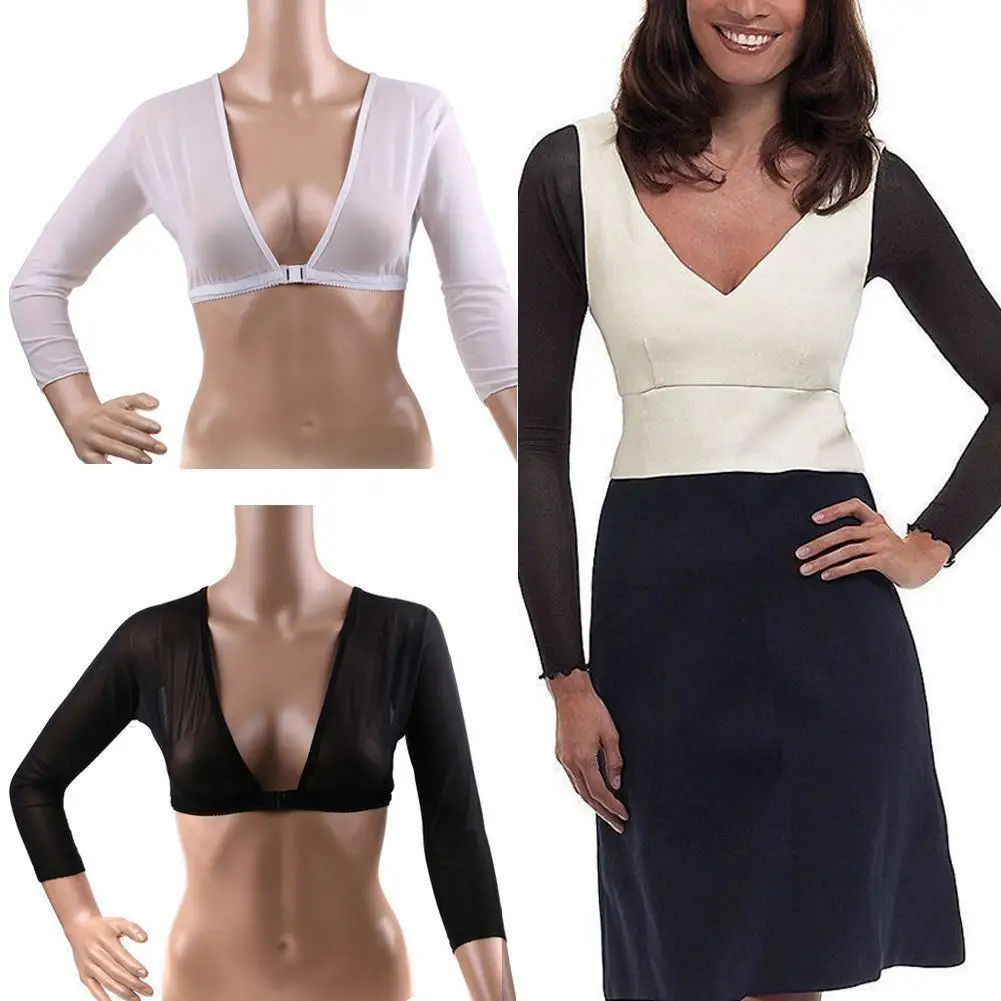 

Женские модные топы с длинными рукавами на пуговицах спереди, сетчатые топы с поддержкой рукавов, белые рукава-накладки на плечи