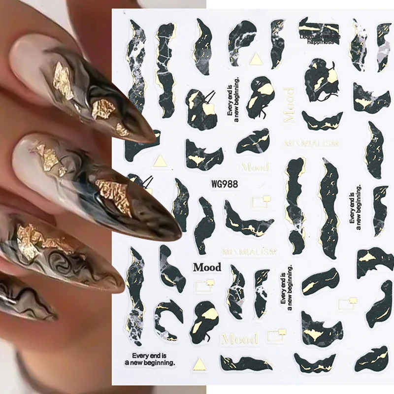 Adesivos de mármore para unhas, rosa, dourado, linha de onda, pintura a tinta, geometria, flores abstratas, decalques nail art, decoração manicure