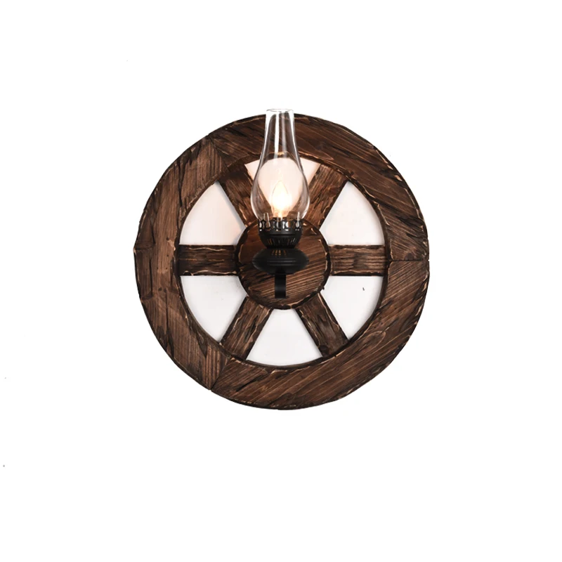 

Vintage industrial style restaurant bar living room bedroom solid wood boat wood rudder wall lamp