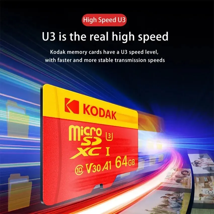 KODAK MicroSD Card Red Memory Card Class10 32GB 64GB 128GB 256GB U3 4K High Speed Flash Memory TF Flash Cards for Phone