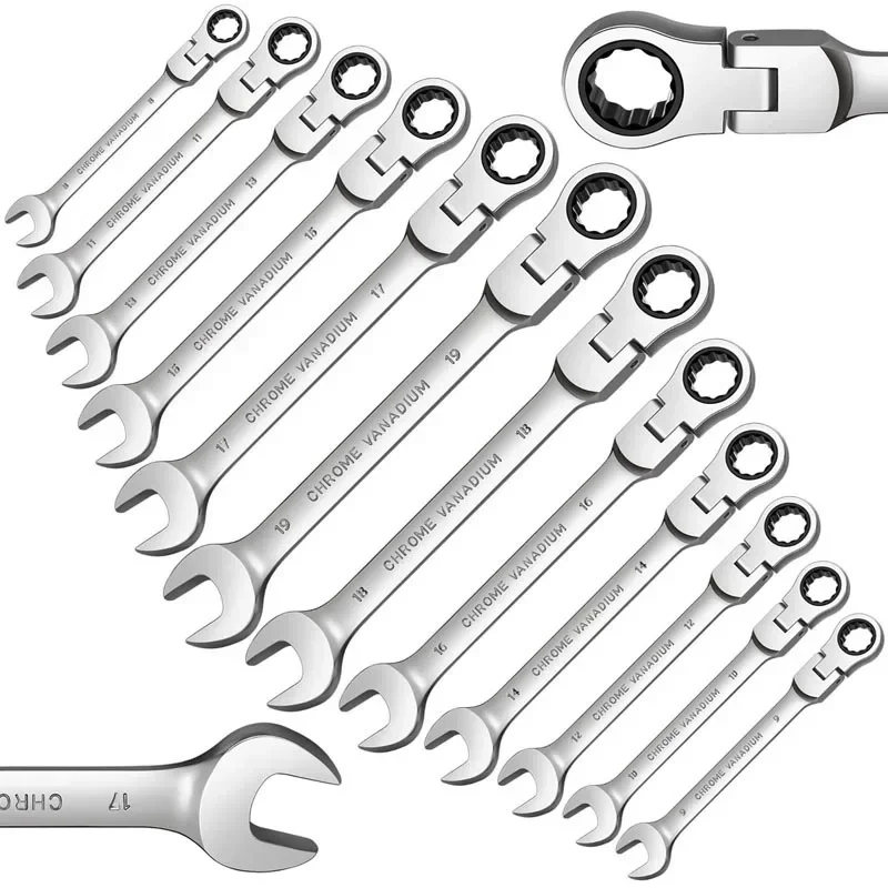 Flex-head Ratcheting Wrench Set,1Pcs Metric 6-15mm Chrome Vanadium Steel Universal Spanners for Car Repair Hand Tools