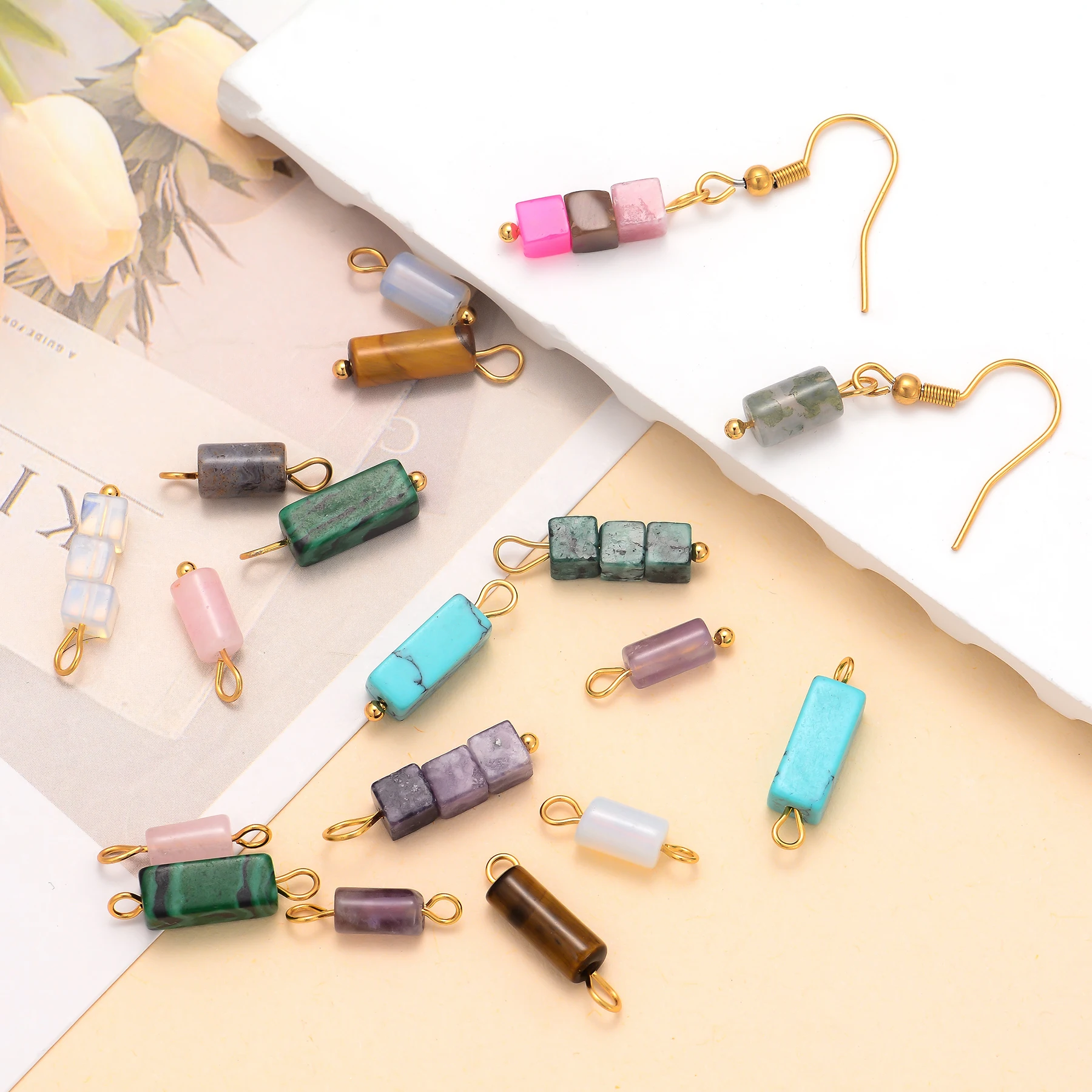 

10pcs Square Shape Natural Stone Charms Jewelry Pendants For DIY Necklace Earring Connector Making Supplies Charm Accessories