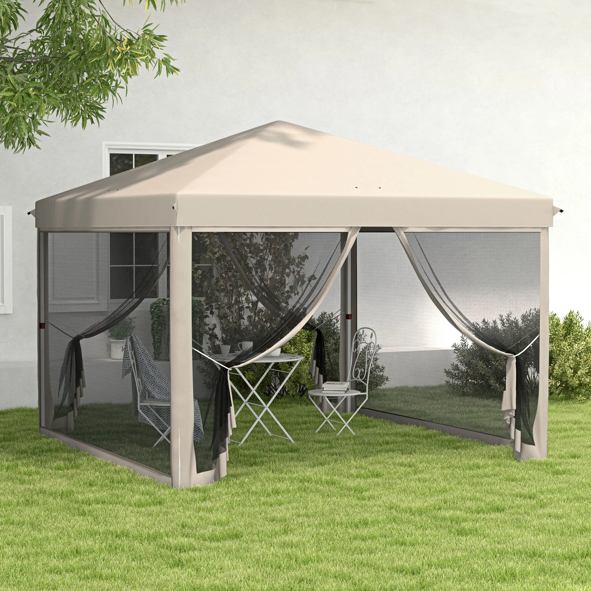 10' x 10' Pop Up Canopy Tent with Mesh Sidewalls, Height Adjustable, Transport Carrying Bag for Backyard Garden Patio