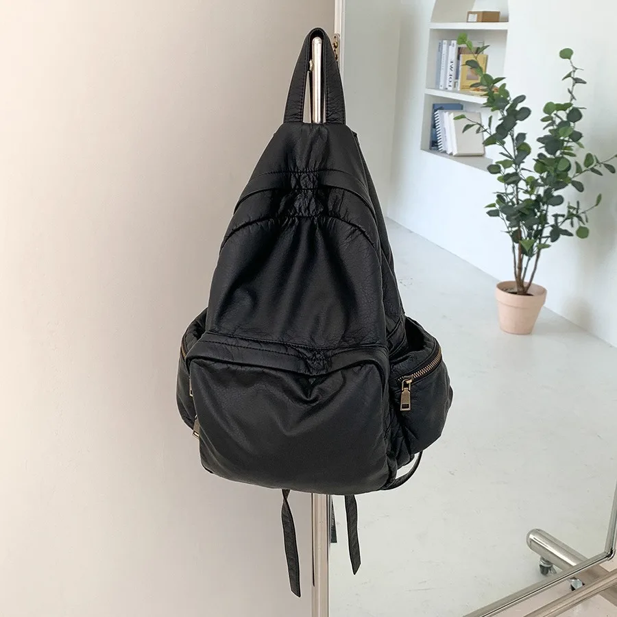 

High Quality Version Pu Leather Muti Pocket Women Backpack Fashion Solid Color School Laptop Bag Travel Commuter Girls Backpack