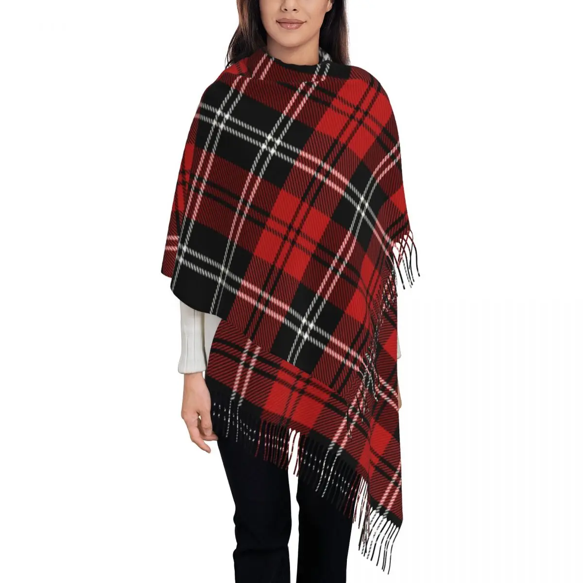 Tartan Plaid Scottish Check Scarf for Women Fall Winter Pashmina Shawls Wrap Christmas New Year Long Large Scarves with Tassel