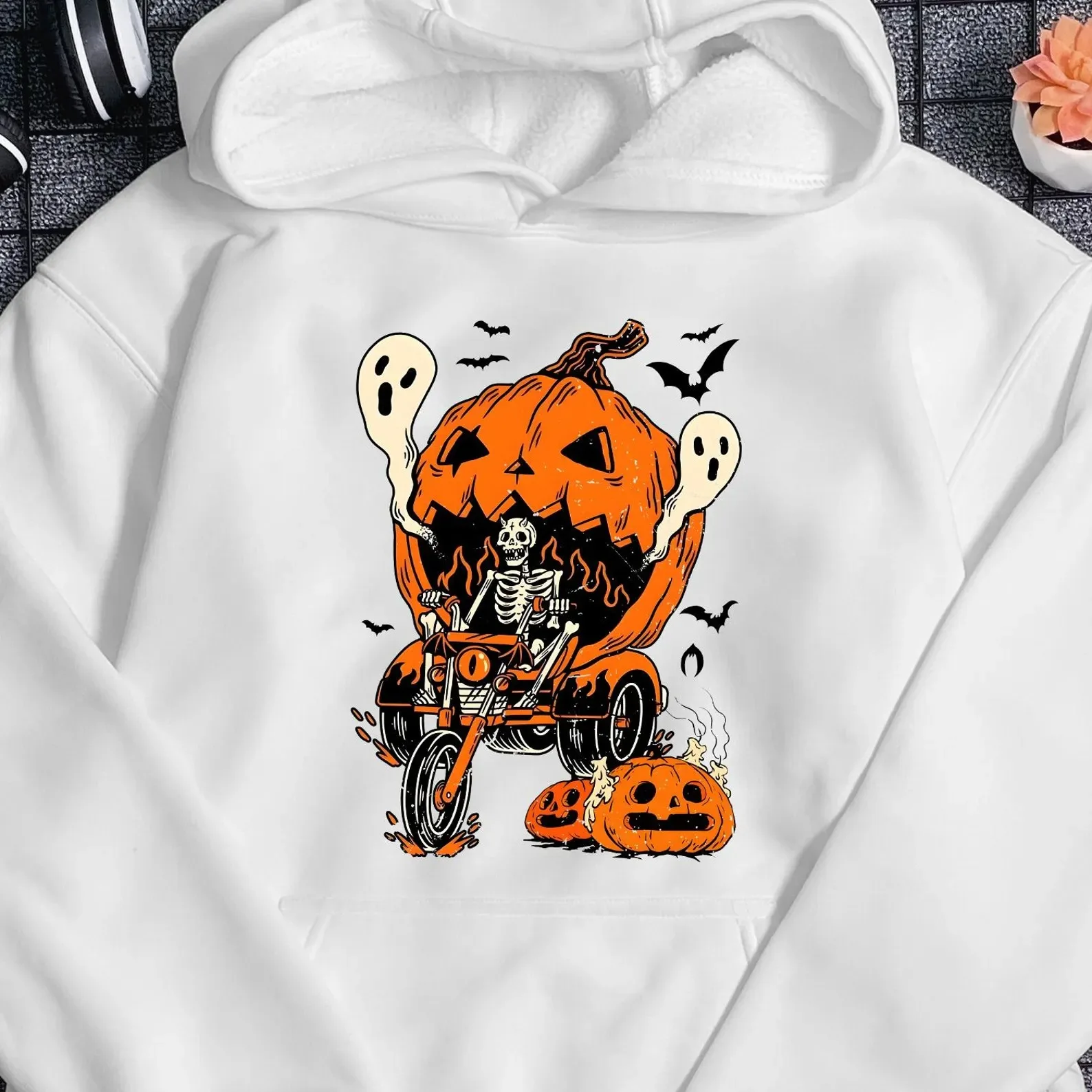 

Череп — тыква — стильная и забавная хлопковая толстовка с велосипедным принтом — страшная толстовка, чтобы показать свою любовь для Духа Хэллоуина