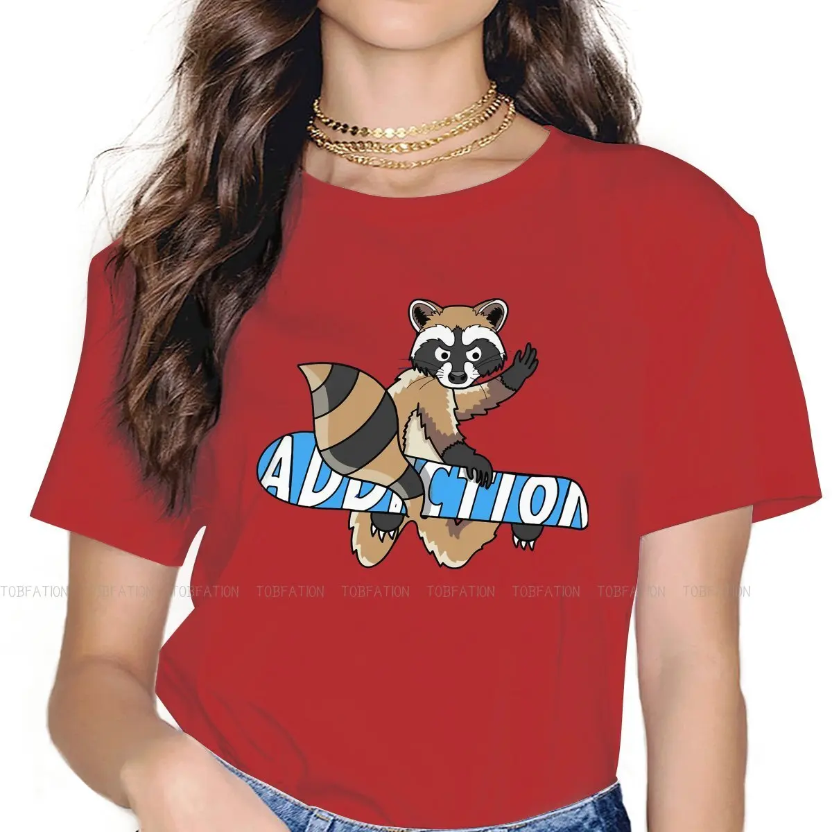 Raccoon In North America Cute Crewneck TShirts Snowboarding Print 4XL 5XL Woman's T Shirt New Trend Clothing