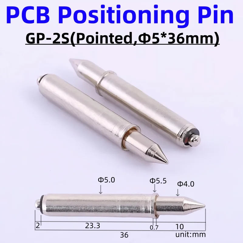 10/50PCS GP-2S Pointed Sharp Tip Electronic Positioning Pin Spring Drill Nickel Plating Test Positioning Pin Dia 36mm Dia 5.0mm