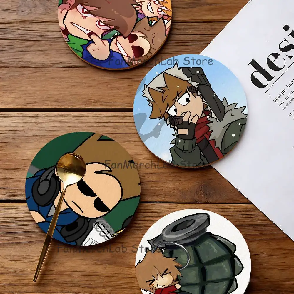 

Anime E-EddsworldS Series 2D Pattern round Wooden Coaster Decorative Coffee Cup for Use in Coffee Shops Bars Wine Beer