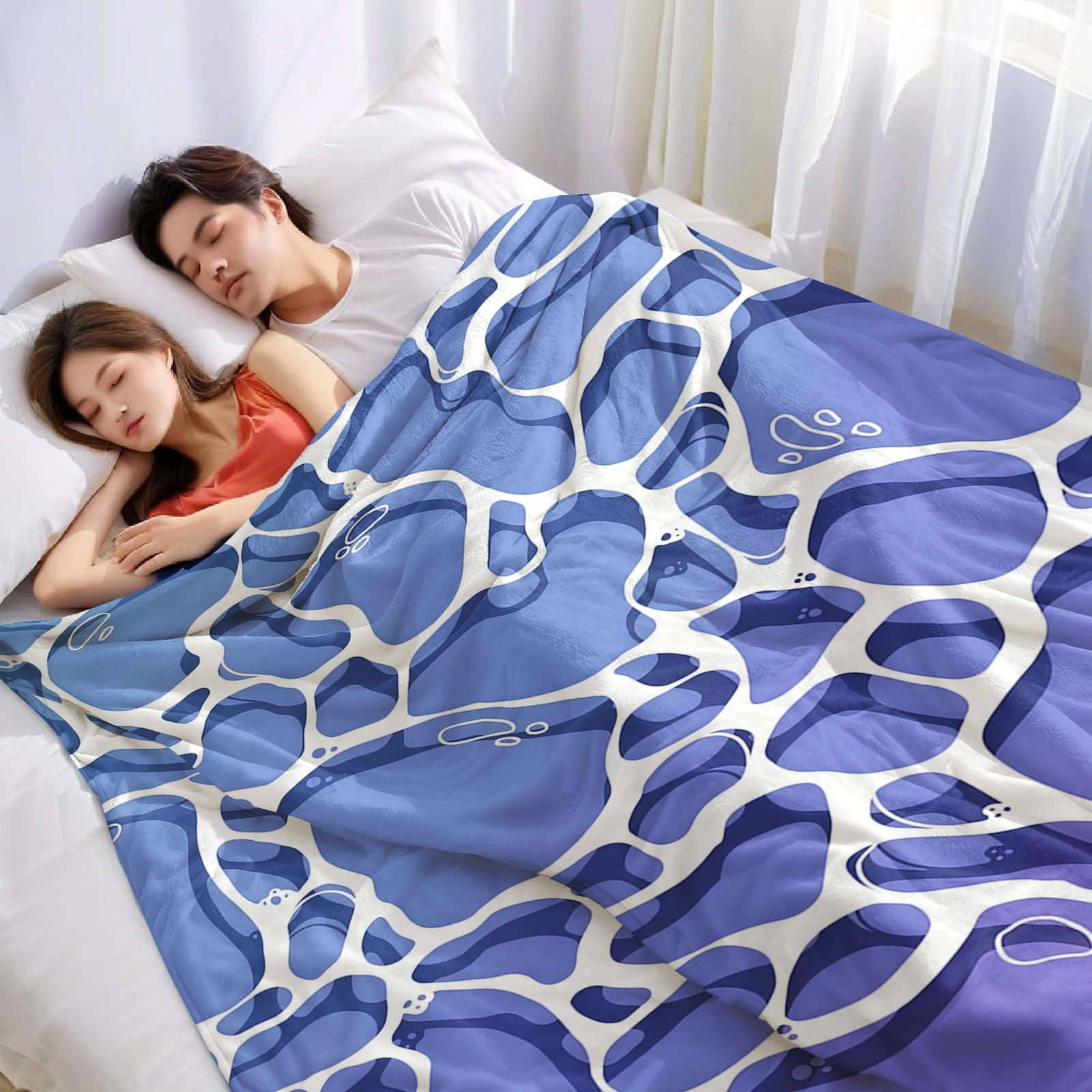 Gradient Water Ripple Lightweight Microfiber Soft Christmas Fleece Blanket Warm Cozy Throw for Bed Sofa Office Travel All Season