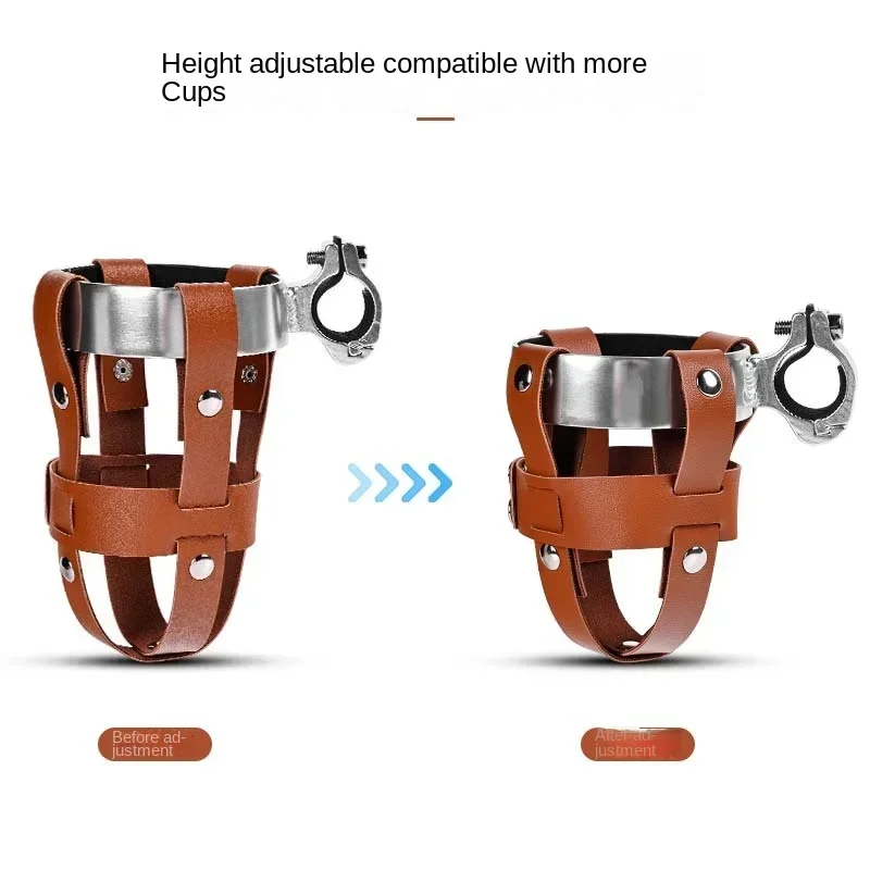 Bicycle Leather Water Bottle Holder Adjustable Mountain Bike Kettle Holder Aluminum Alloy+PU Leather Beverage Kettle Cup Bracket