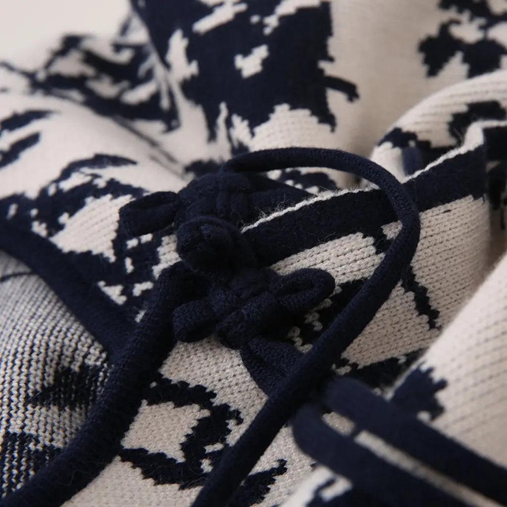 봄 신상 여성 일본 예술적 빈티지 자카드 가디건 브이넥 니트 스웨터 재킷 루즈 레이지 스타일