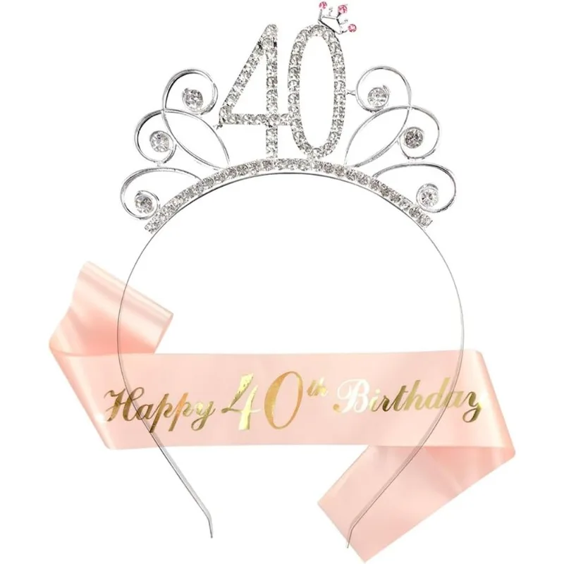 

Новая корона и повязка на голову для 40-летия, женская тиара со стразами и повязка на голову со стразами для украшения вечеринки, аксессуары