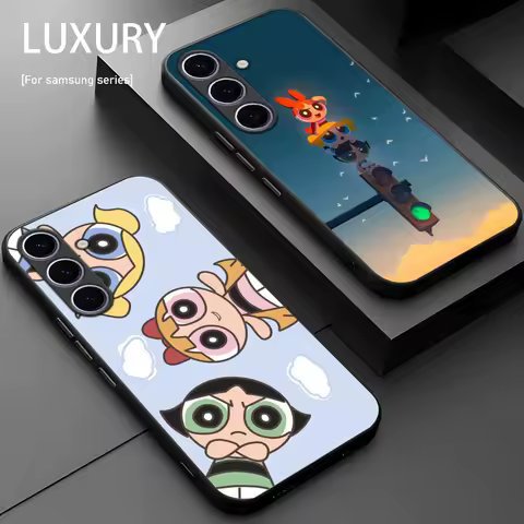 Cute P-PowerPuff GirlS Cartoon Phone Case For Samsung Galaxy S25 S24 S23 S22 S21 S20 Plus Ultra Note20 Soft Black