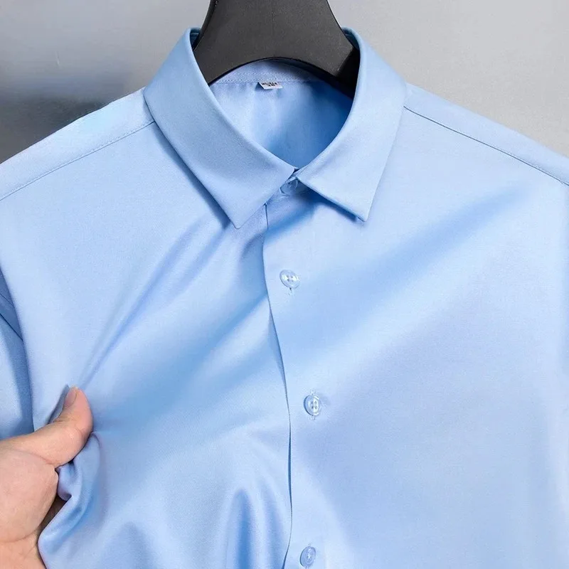 New Anti-wrinkle Men's Shirt Long Sleeve Formal Fit Stretch Social Business Office Shirt White Shirt S-6XL