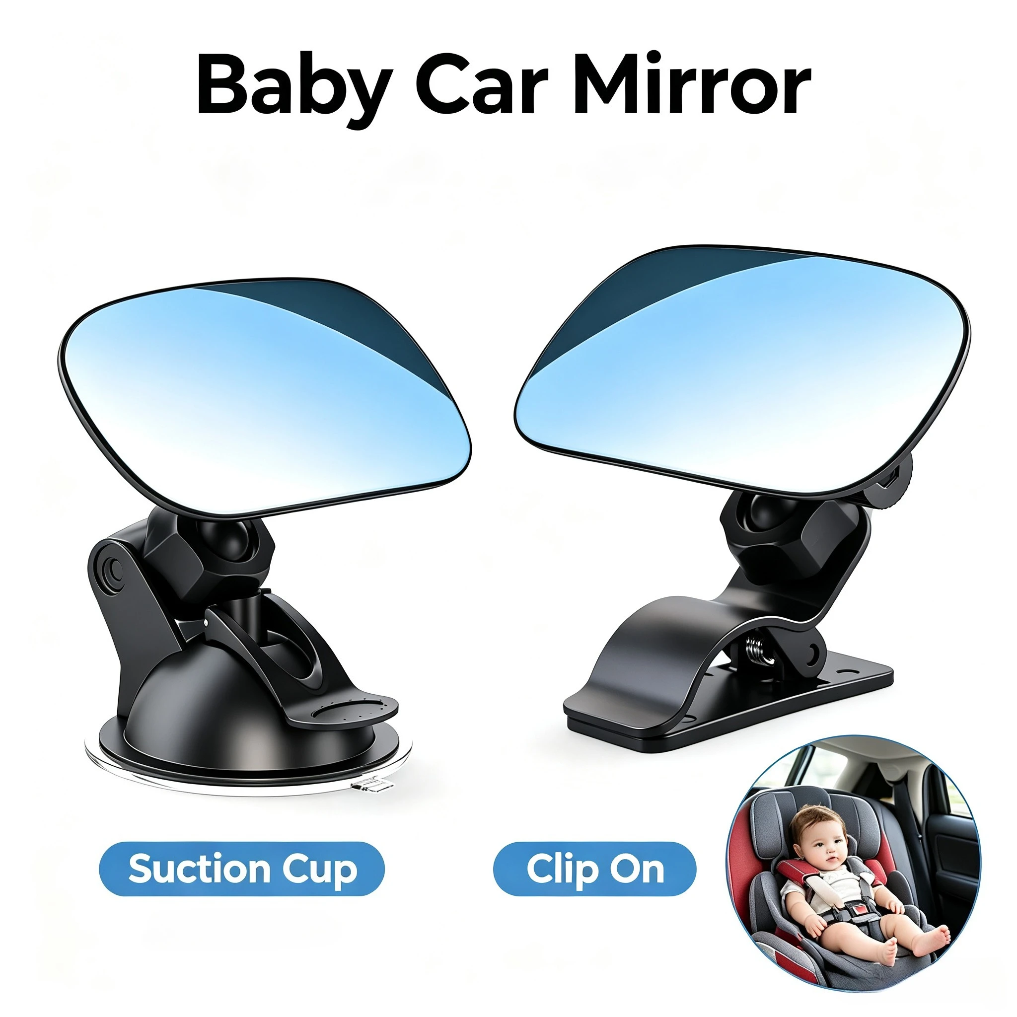 Wide Angle HD Baby Car Rearview Mirror 360 Adjustable Suction Cup Windshield Infant Safety Monitor Vehicle Rear Facing Mirror