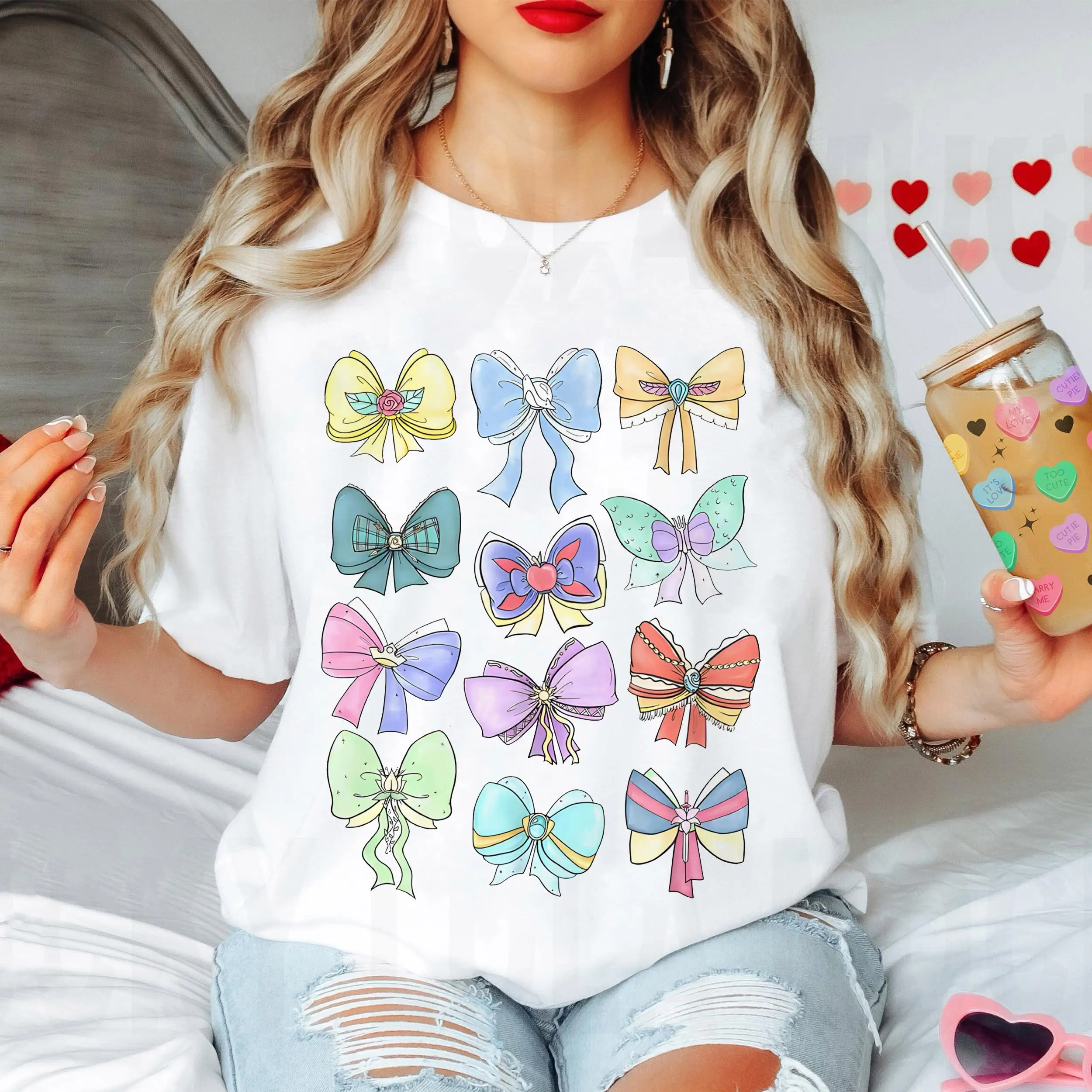

Coquette Bows Watercolor Disney Princess Shirt Disney Aurora Ariel Belle Cinderella Tiana T-shirt