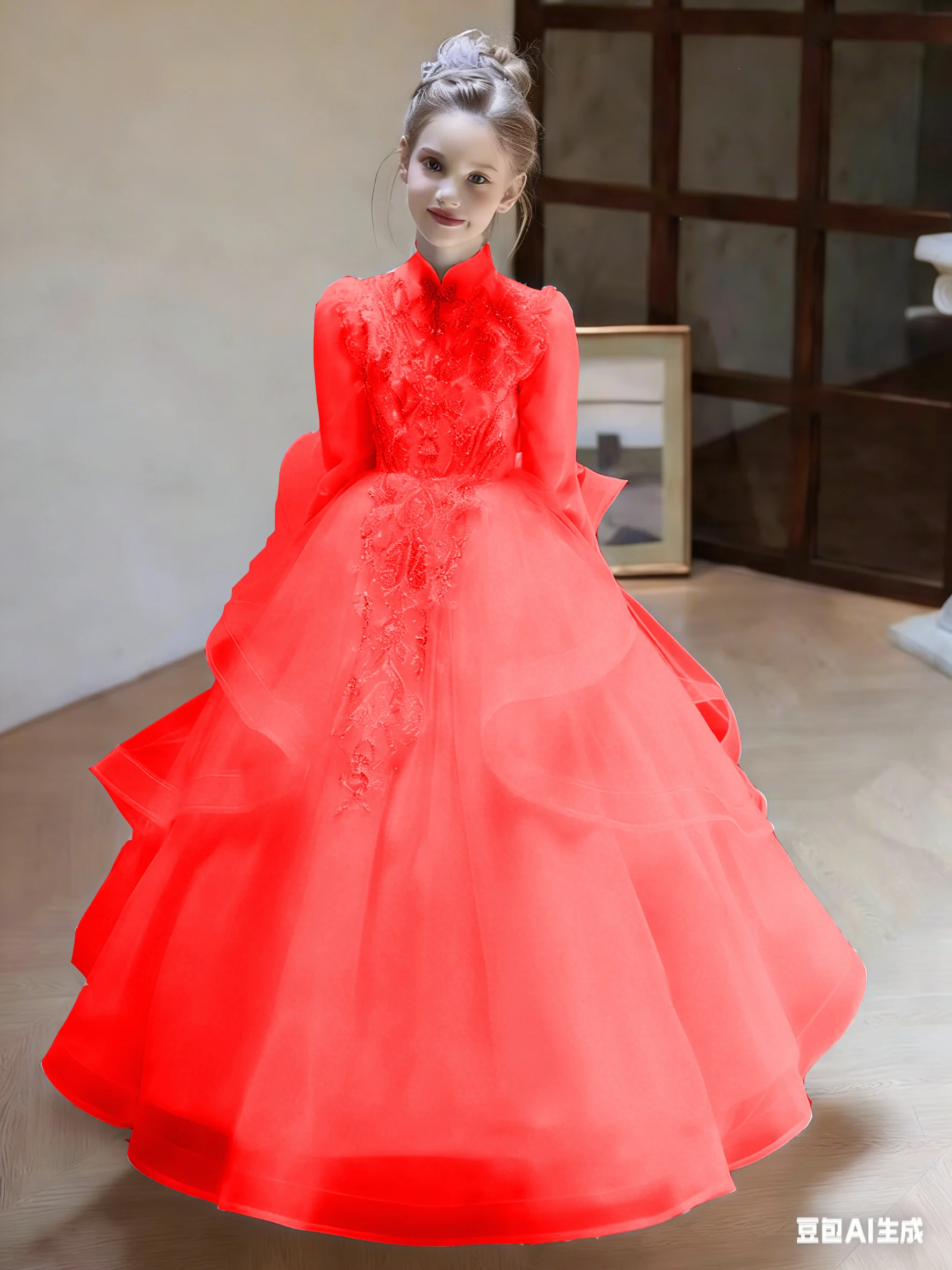 

Красное пышное платье для девочек на вечеринку, свадьбу, день рождения, выступление на фортепиано, детское праздничное платье для конкурсов красоты