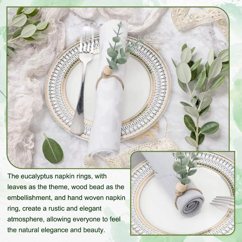 Holiday Table Decor Eucalyptus Leaf Napkin Rings for Thanksgiving Banquets Restaurants and Elegant Table Arrangements