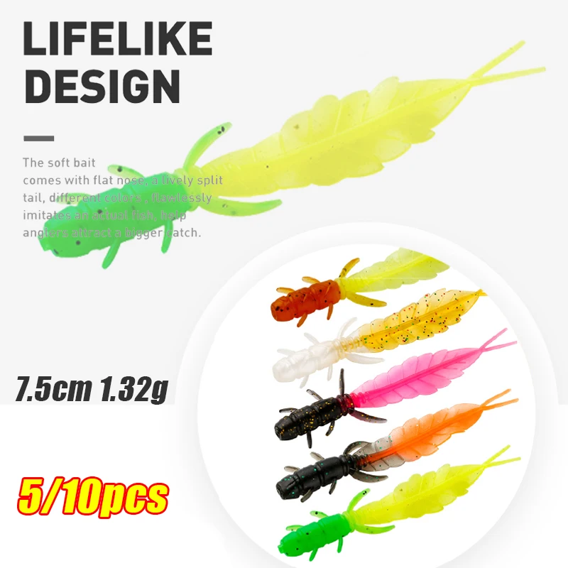 5/10pcs Artificial Soft Silicone Lures 7.5cm/1.32g Mini Soft Bait For Root Fishing Wobbler Swimbait Fishing Tackle Pesca