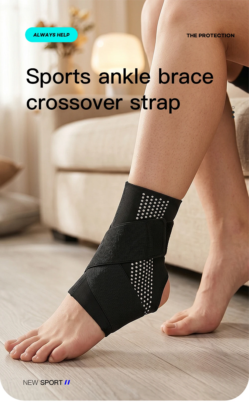 1Pc VILICO Breathable Adjustable Ankle Brace, Silicone Padded Sports Ankle Support, Unisex Brace for Running, Fitness and Daily