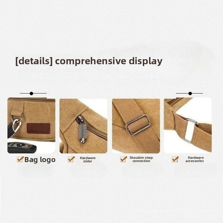 New Men's Canvas Crossbody Bag, Simple and Retro Single-shoulder Bag, Large-capacity Business Bag, Casual Travel Crossbody Bag