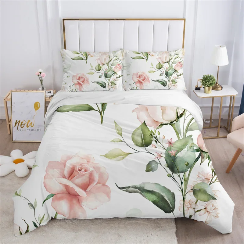 

Rustic Flower White Bedding Set Microfiber Tree Leaves Floral Duvet Cover Set 3D Print Quilt Cover With Pillowcases Room Decor