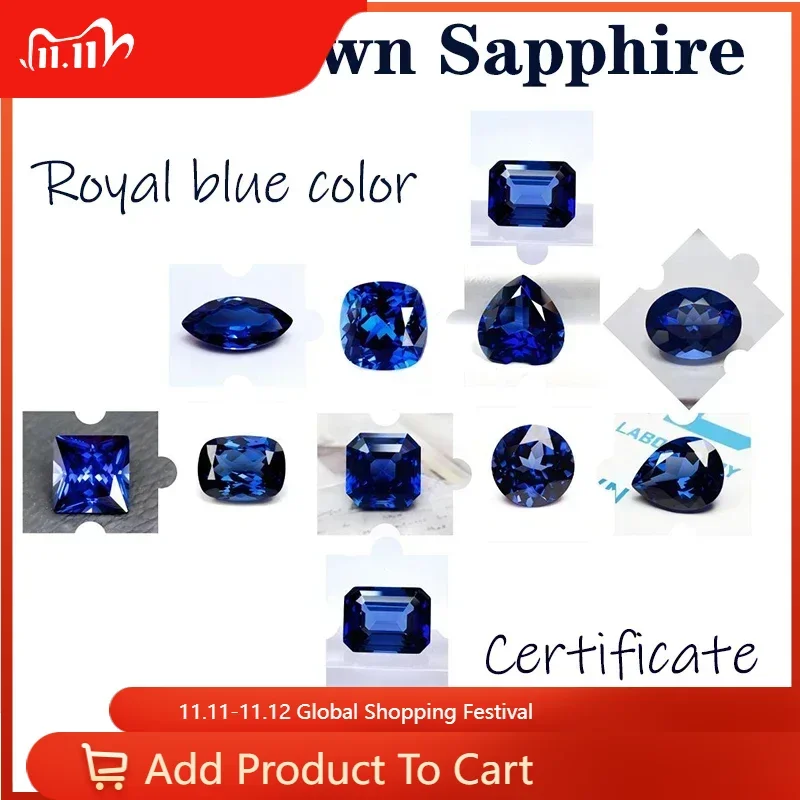 

Сапфир королевского синего цвета VVS1, выращенный в лаборатории драгоценный камень, несколько форм на выбор для DIY, подвески, материалы для изготовления ювелирных изделий, сертификат