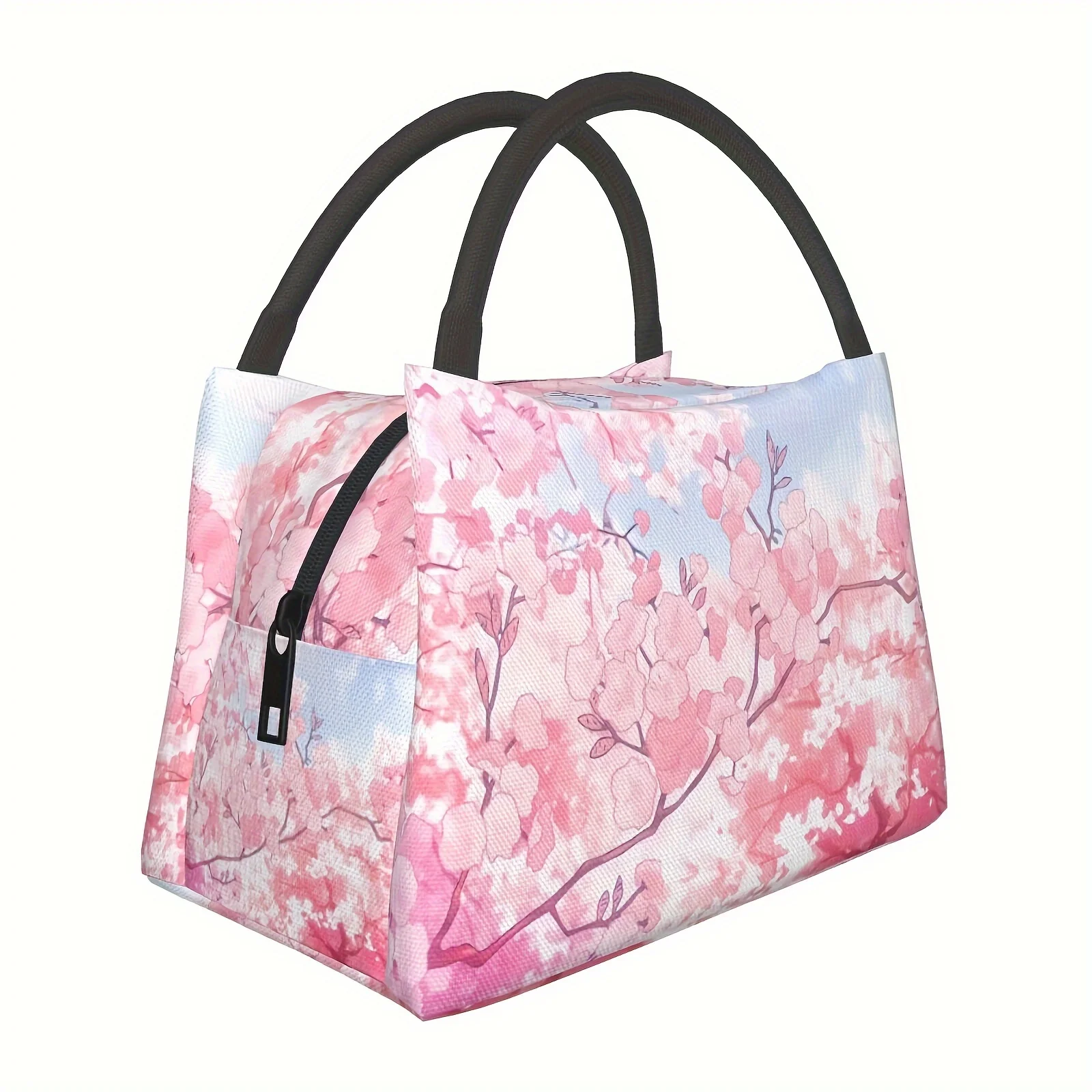 

Cherry Blossom Insulated Lunch Bag – Reusable, Large Cooler Tote with Zipper Closure, Pink Floral Design