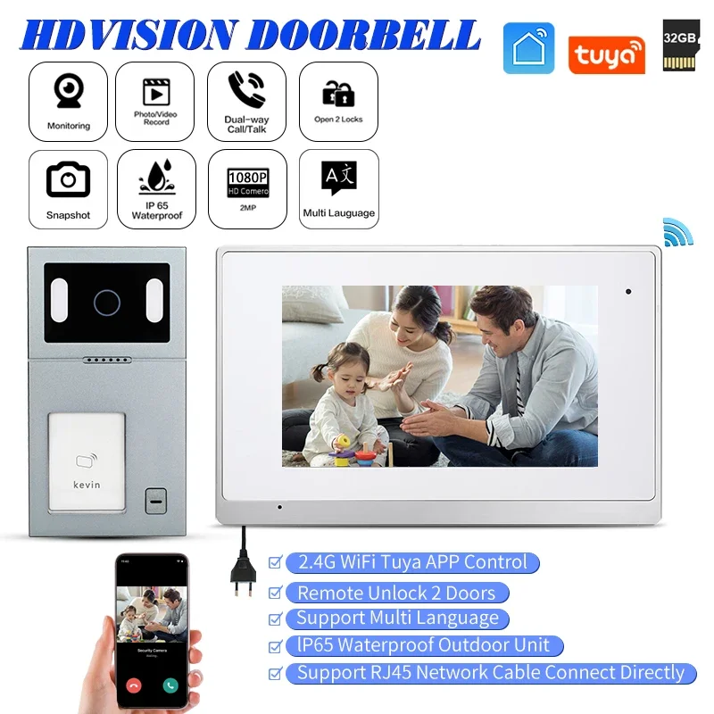 

smart phone Tuya app 7"kit SDcard IP based video door phone apartment factory manufacturer video doorbell audio intercom