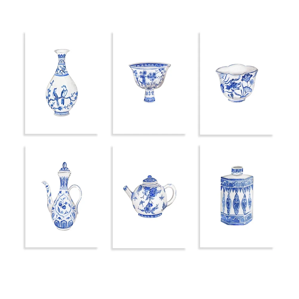 Watercolor Chinoiserie  Prints , Chinoiserie printable blue and white porcelain print ginger jar art chinese