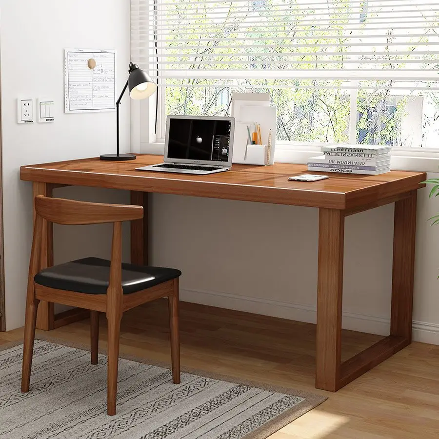 All solid wood desk, long table by window against wall, narrow table, writing desk, studio bedroom, double office computer desk