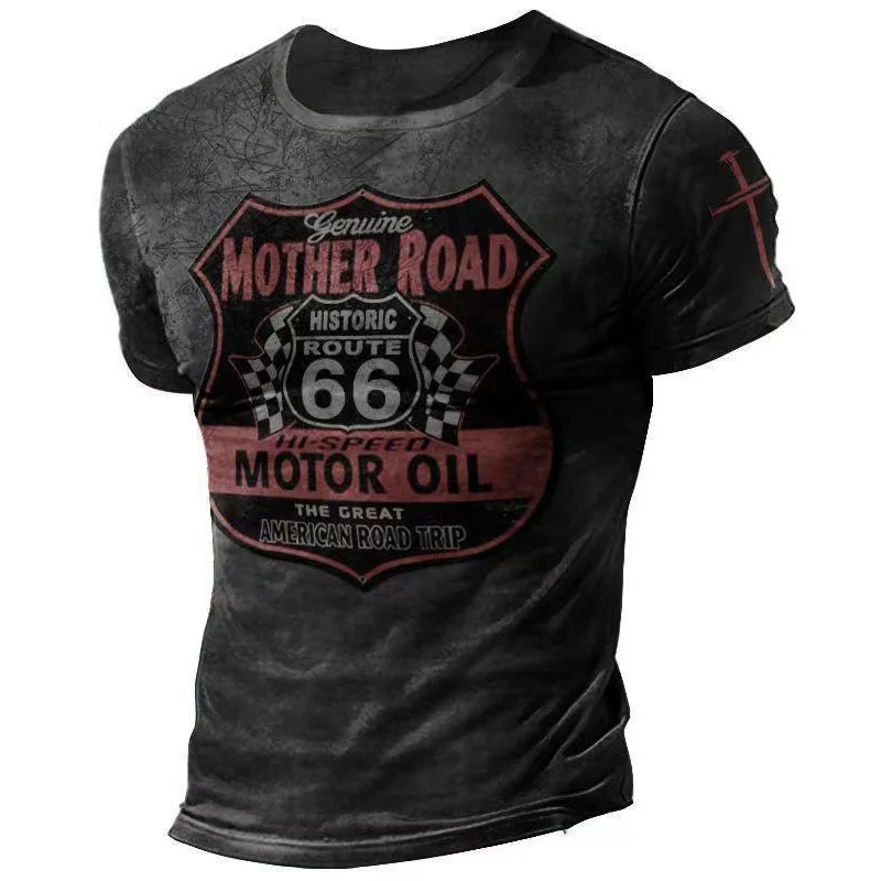 Vintage Motorcycle T Shirt For Men 3d Print Mobil Short Sleeve T-shirts Retro Men\'s Racing T-shirt Oversized Biker Tees Tops 66