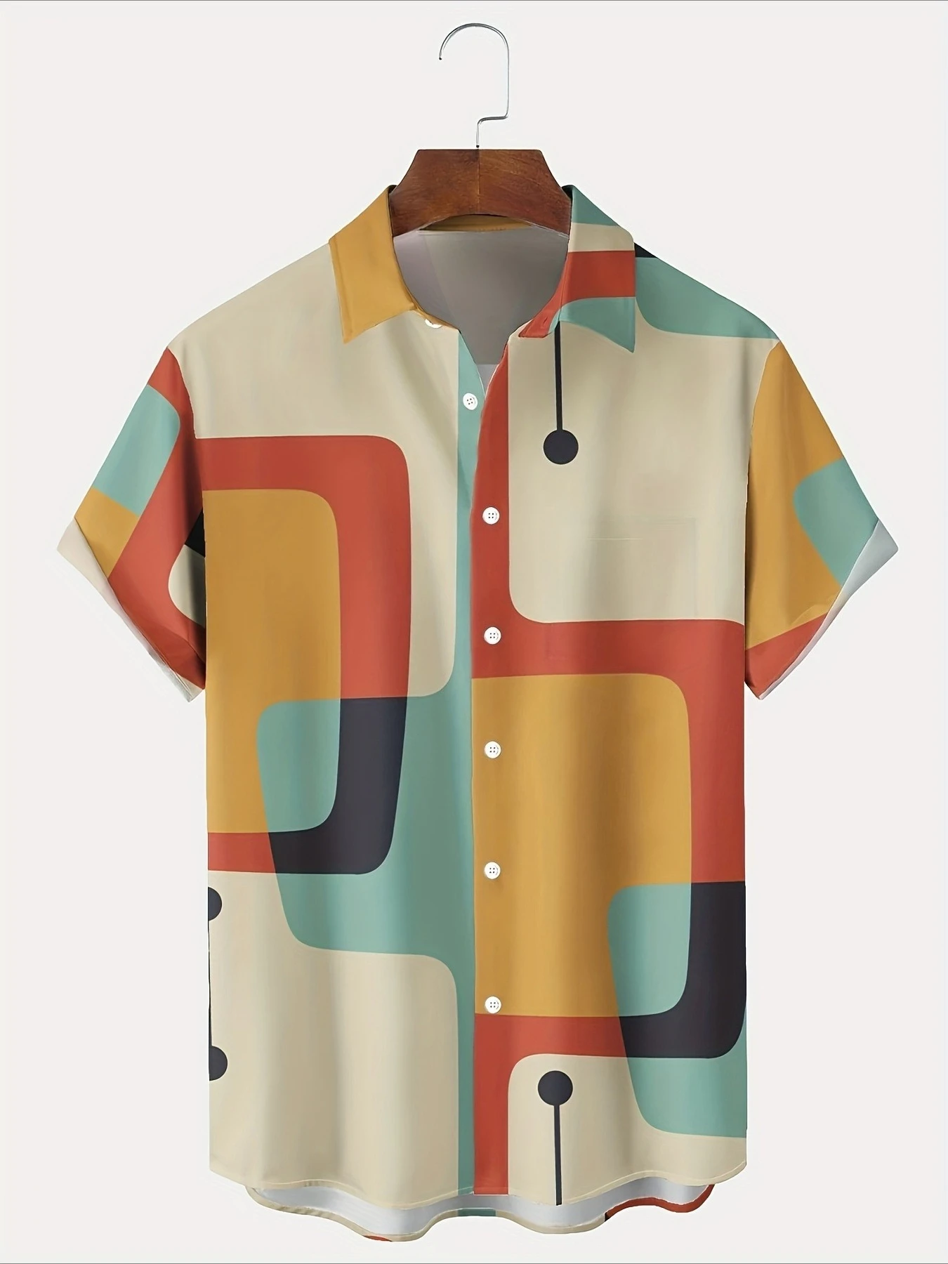 2026 Summer Retro Geometric Color Block Print Men's Oversized Loose Quick Drying Shirt Casual Outdoor Sports T-shirt Shirt