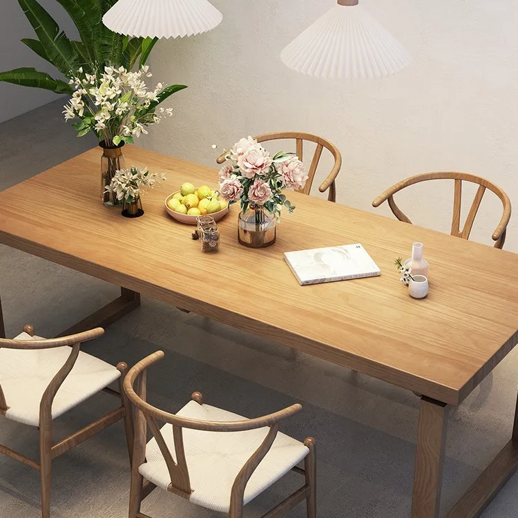 

Solid wood dining table and chairs Rectangle solid wood dining table Leisure large board table Whole household small apartment t