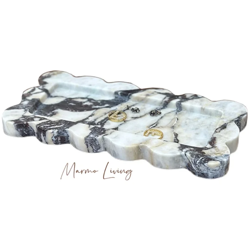 Medieval French style Korean Internet celebrity Bulgari marble tray light luxury jewelry marble jewelry storage