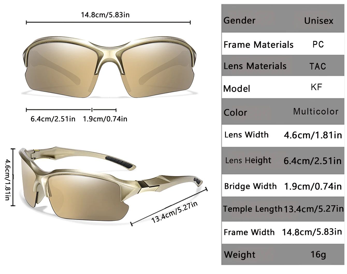 Polarisierte Angelbrillen, klassische Sportsonnenbrillen, UV-Schutz für Herren und Damen, ideal für Outdoor-Sportarten wie Laufen, Wandern und Radfahren. – Detail 3