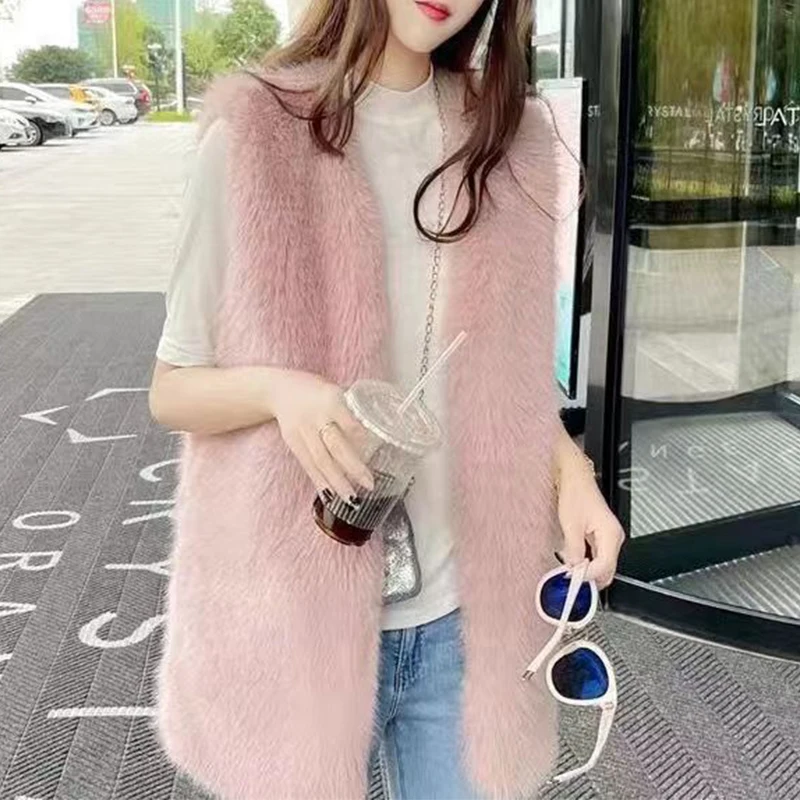 Faux Fox Fur Vest Women2024 Autumn Winter Fashion Slim Sleeveless Coats Fur Cardigan Female Artificial fur Waistcoat