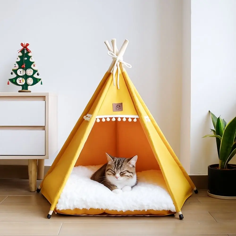 

with Thick Cushion Cat Teepee Tent Thick Cushion Soft Mattress Dog Tent Bed Washable Foldable Pet Tent Kennel Indoor Use