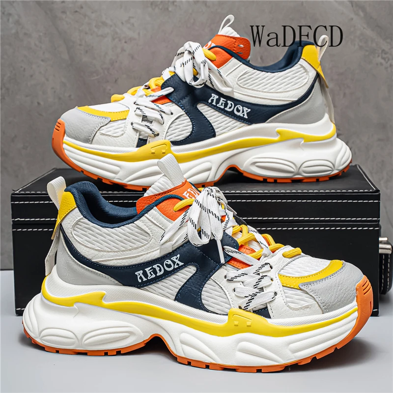 

Chunky Sneakers Mens Original Designer Soft Sport Shoes Fashion Casual Leather Fabric Breathable Height Increased Platform Shoes